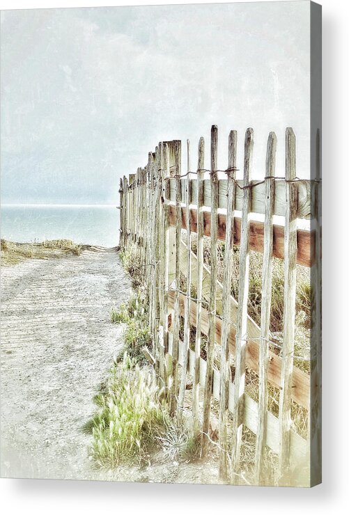 Connie Handscomb Acrylic Print featuring the photograph Old Fence To The Sea by Connie Handscomb