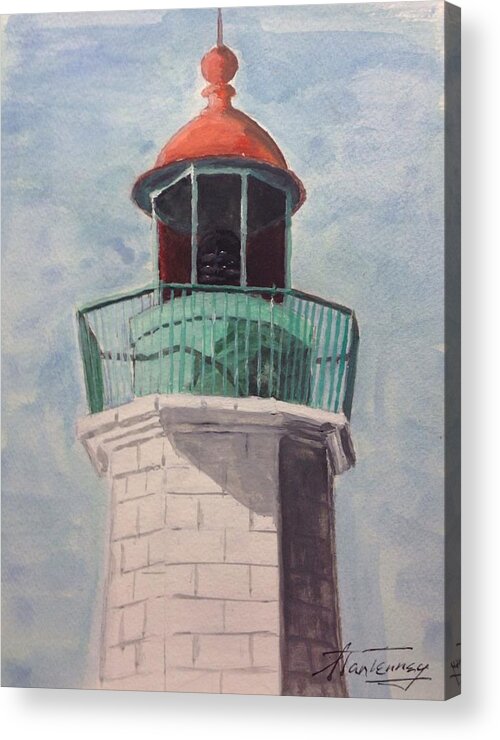 Lighthouse Acrylic Print featuring the painting Old Point Comfort by Stan Tenney