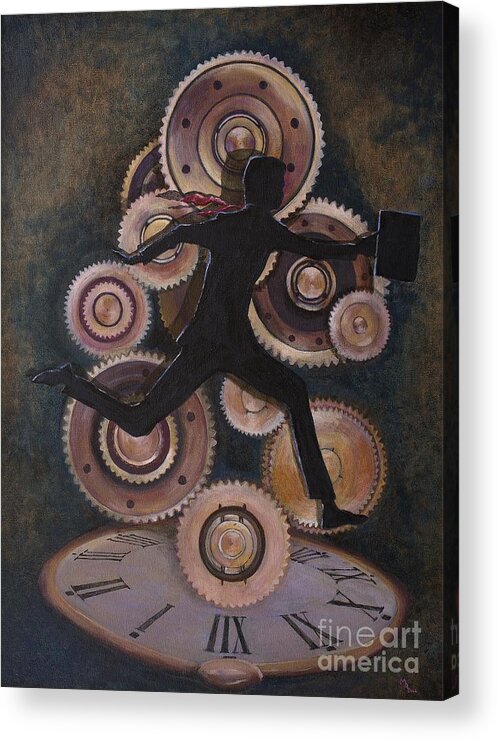 Clock Acrylic Print featuring the painting On Time by Mr Dill