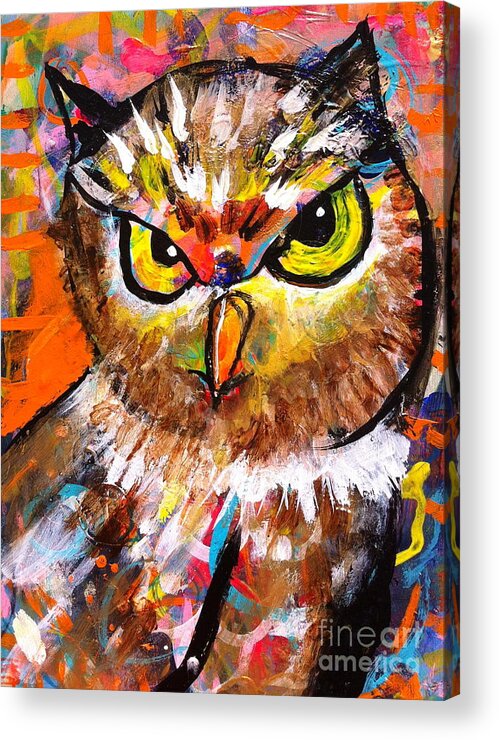 Owl Acrylic Print featuring the painting Owl with An Attitude by Kim Heil