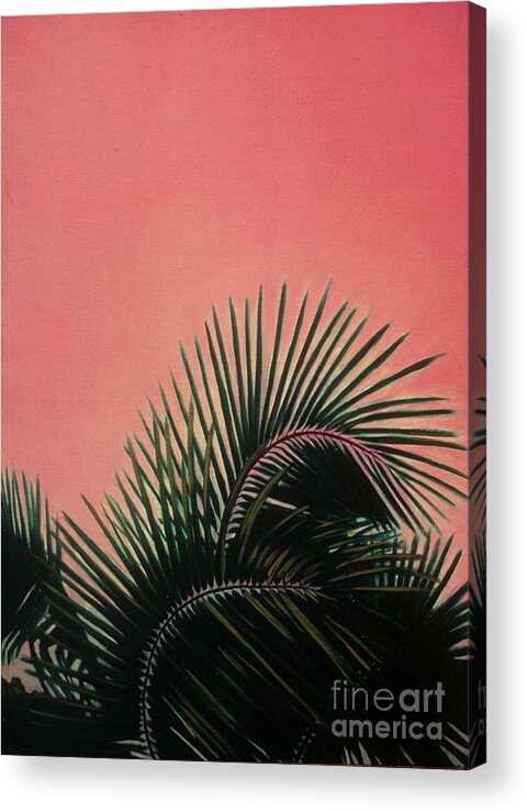 Abstract Acrylic Print featuring the painting Palm on pink #1 by Heidi E Nelson