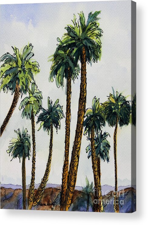 Palms Acrylic Print featuring the painting Things are looking up.. by Maria Hunt