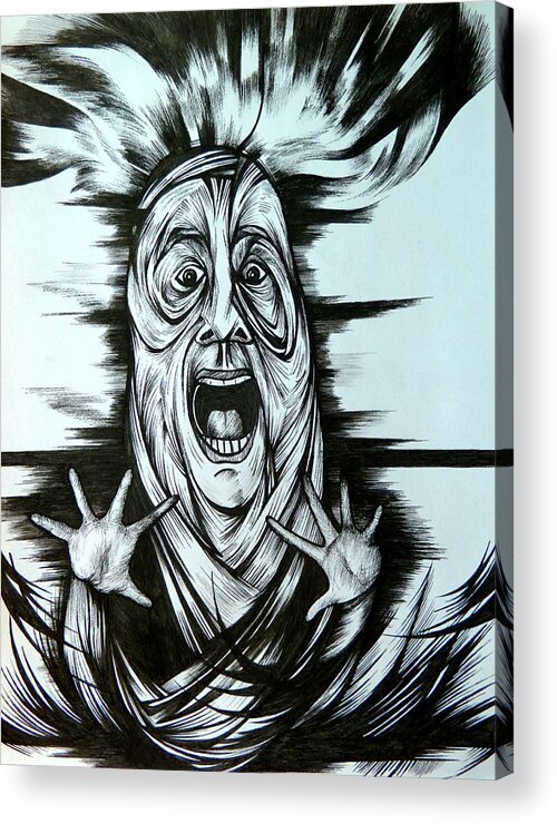 Pen And Ink Acrylic Print featuring the drawing Panic by Anna Duyunova