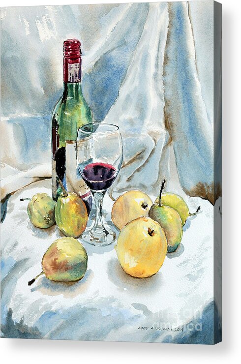 Pears Acrylic Print featuring the painting Pears and Wine by Joey Agbayani