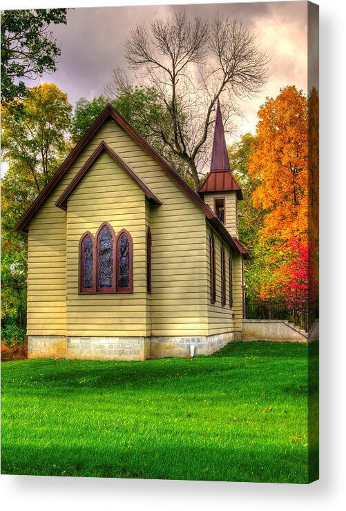 Heckton Church Acrylic Print featuring the photograph Pennsylvania Country Churches - Heckton Church at Fort Hunter Autumn - Dauphin County by Michael Mazaika