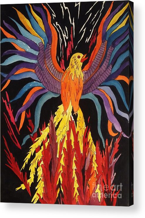 Phoenix Rising Acrylic Print featuring the painting Phoenix Rising by Ellen Levinson