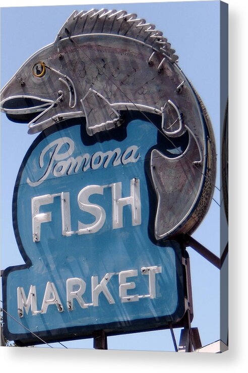 Neon Fish Sign Acrylic Print featuring the photograph Pomona Fish Market Sign by Gerry High