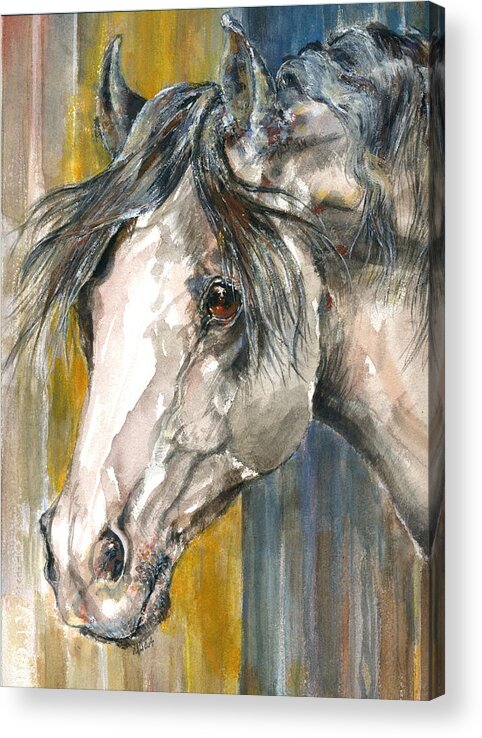 Gray Horse Acrylic Print featuring the painting Portrait of Gray by Mary Armstrong