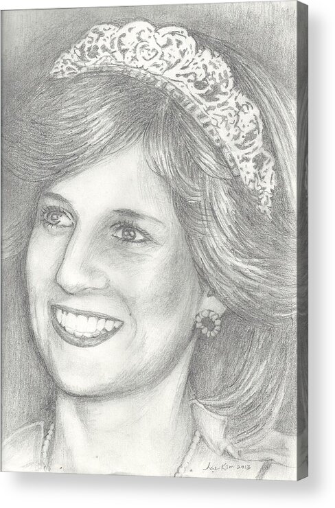 Pencil Drawing Of Princess Diana Acrylic Print featuring the drawing Princess Diana by Hae Kim