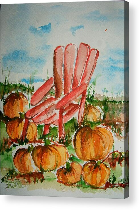 Pumpkins Acrylic Print featuring the painting Pumpkins want a Seat by Elaine Duras