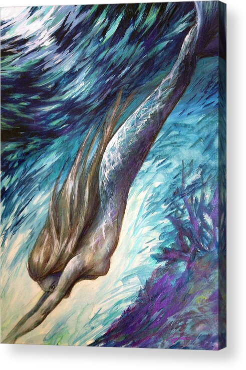 Mermaid Acrylic Print featuring the painting Racing Twilight by Lucy West