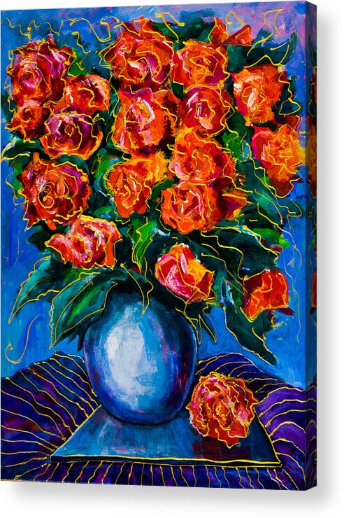 Flowers Acrylic Print featuring the painting Red roses by Maxim Komissarchik