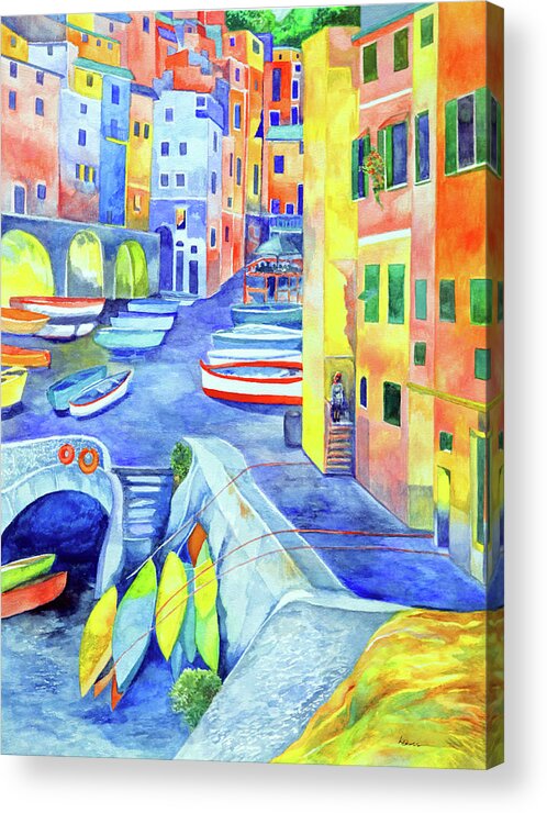 Cinque Terre Acrylic Print featuring the painting Riomaggiore by Kandy Cross