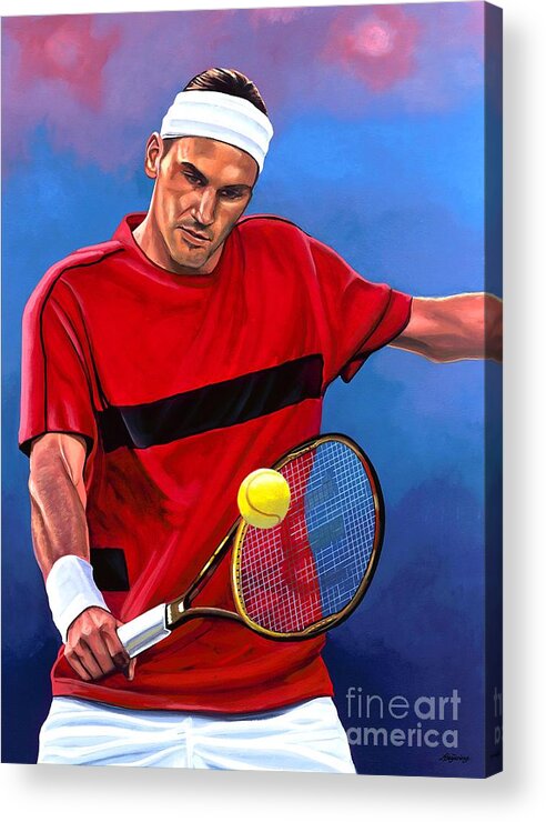 Roger Federer Acrylic Print featuring the painting Roger Federer The Swiss Maestro by Paul Meijering