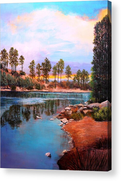 Canyon Acrylic Print featuring the painting Rose Canyon Lake 2 by M Diane Bonaparte