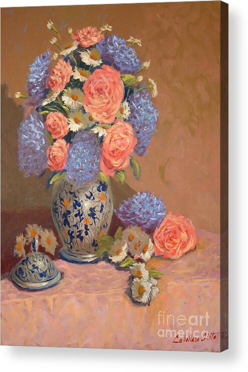 Still Life Arrangements Acrylic Print featuring the painting Roses and daisies I by Monica Elena