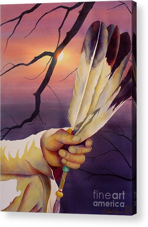 Watercolor Acrylic Print featuring the painting Sacred Feathers by Robert Hooper