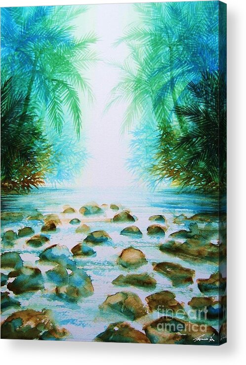 Waterfalls Acrylic Print featuring the painting Sacred Pools by Frances Ku