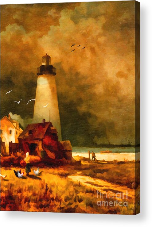 Lighthouse Acrylic Print featuring the digital art Sandy Hook Lighthouse - after Moran by Lianne Schneider