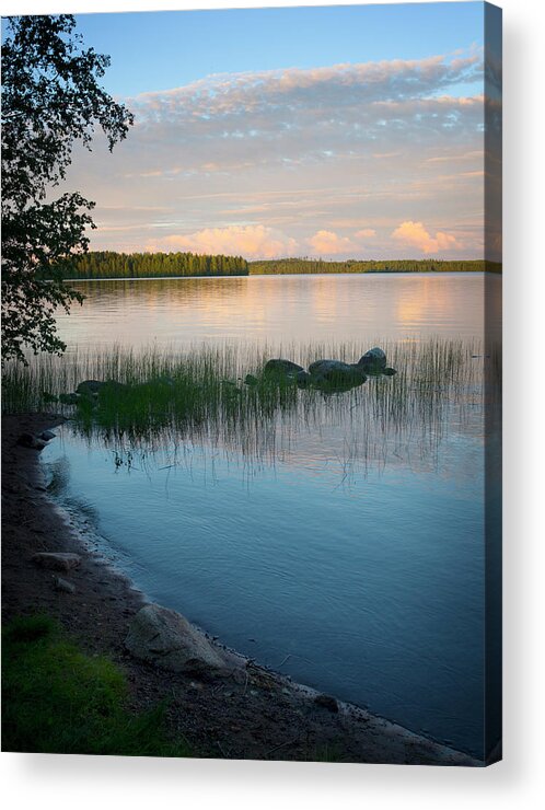 Water's Edge Acrylic Print featuring the photograph Scandinavia Finland Summer Lake Sunset by Ssiltane