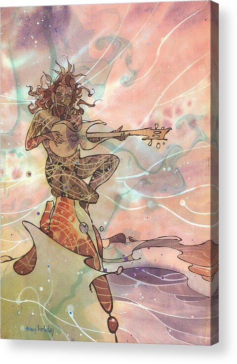 Harry Daily Acrylic Print featuring the painting Sea God Guitarist by Harry Holiday