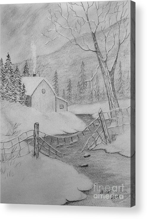Winter Acrylic Print featuring the drawing Snowed In by Peggy Miller