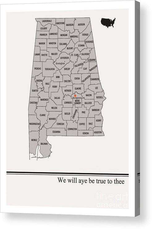 Alabama Acrylic Print featuring the painting State Arts- Alabama by Trilby Cole