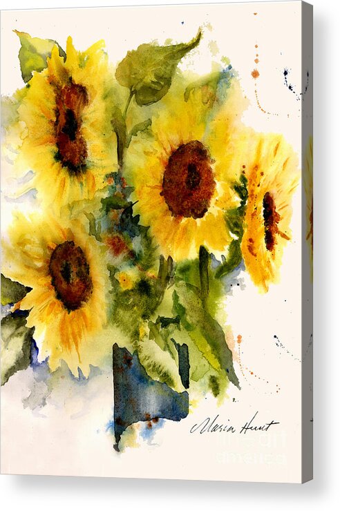 Sunflowers In A Vase Acrylic Print featuring the painting Autumn's Sunshine by Maria Hunt