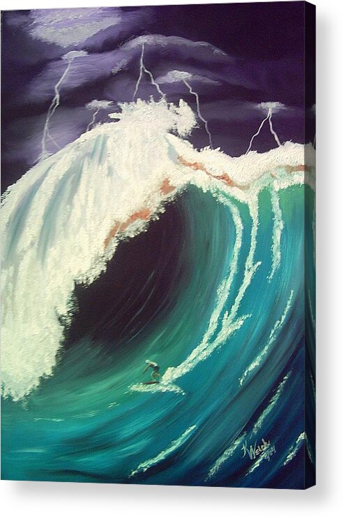 Waves Acrylic Print featuring the painting Surfing Dare Devil by Kathern Ware