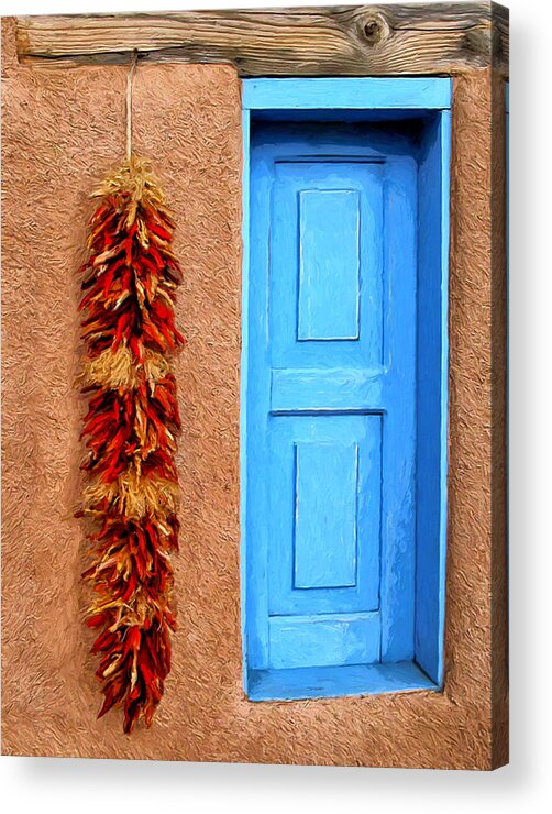 Taos Acrylic Print featuring the painting Taos Blue Door by Dominic Piperata