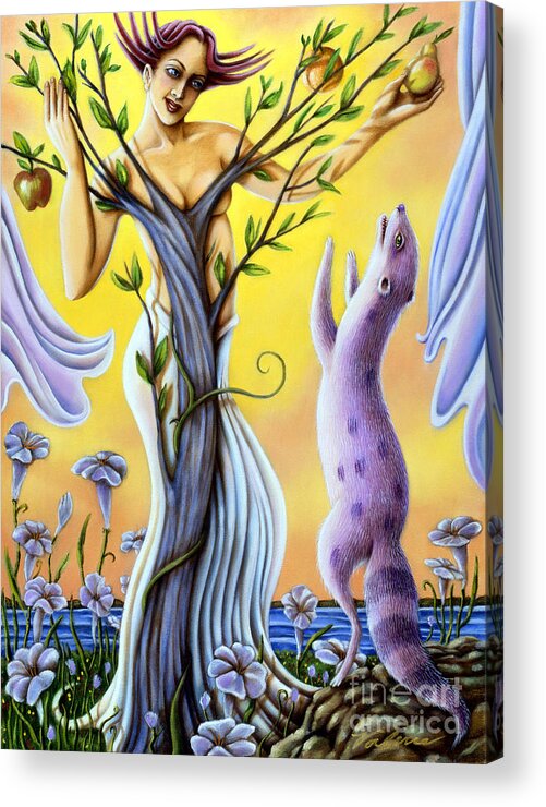 Fantasy Acrylic Print featuring the painting Teasing the Weasel by Valerie White