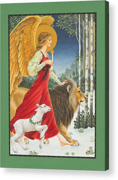 Angel Acrylic Print featuring the painting The Angel The Lion and The Lamb by Lynn Bywaters