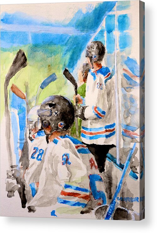 Hockey Acrylic Print featuring the painting The Box by Don Schroeder