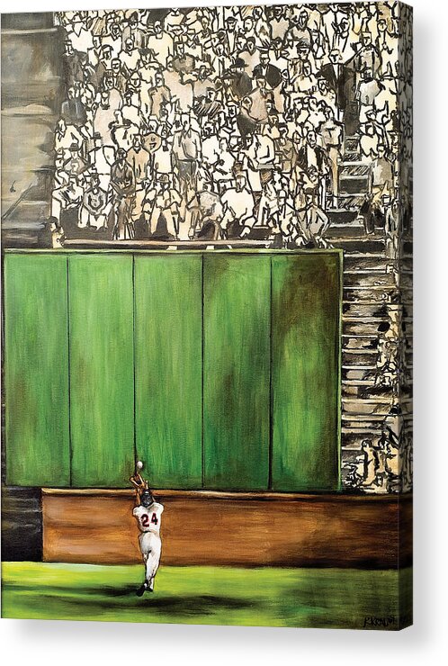 Baseball Art Acrylic Print featuring the painting The Catch by Katia Von Kral