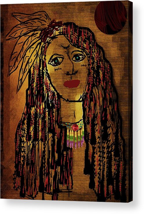 Landscape Acrylic Print featuring the mixed media The cheyenne indian warrior Brave Wolf pop art by Pepita Selles