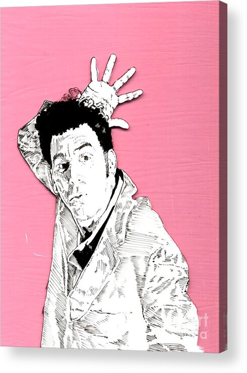 Kramer Acrylic Print featuring the mixed media The neighbor on pink by Jason Tricktop Matthews