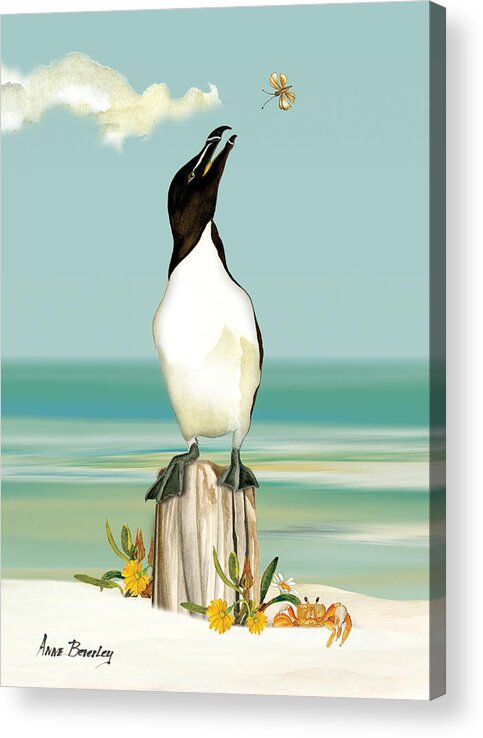 Razorbill Acrylic Print featuring the painting The Penguin has Landed by Anne Beverley-Stamps