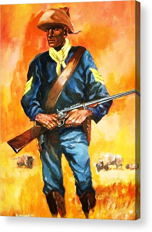 Buffalo Soldier Acrylic Print featuring the painting The Sentry by Al Brown