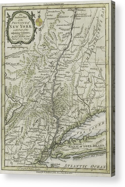 Maps Acrylic Print featuring the painting The southern part of the Province of New York by Thomas Kitchin