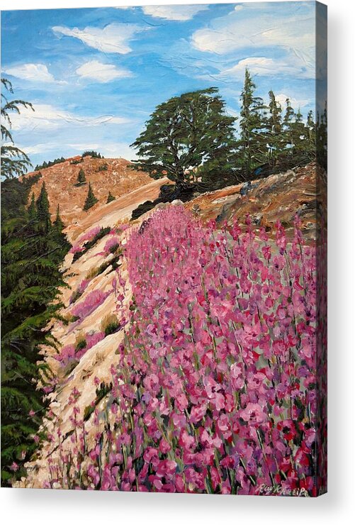 Landscape Acrylic Print featuring the painting The Cedar Tree #1 by Ray Khalife