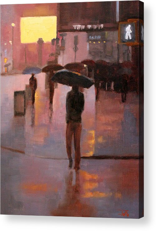 Cityscapes Acrylic Print featuring the painting Times Square rain by Tate Hamilton