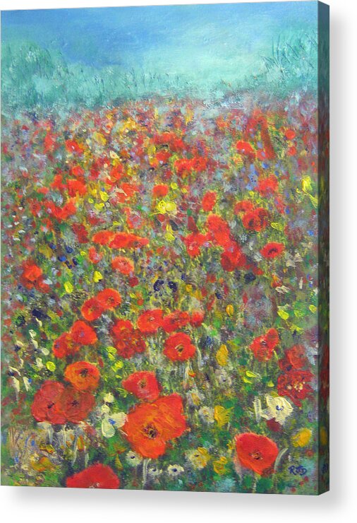 Poppy Acrylic Print featuring the painting Tiptoe Through A Poppy Field by Richard James Digance