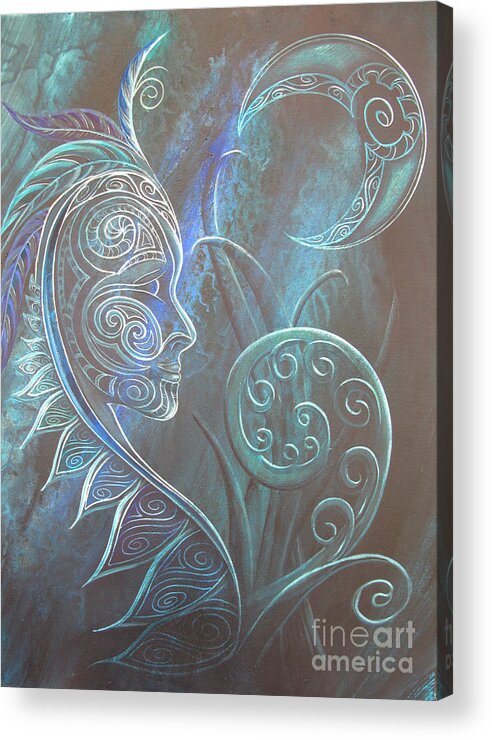 Moon Acrylic Print featuring the painting Tribal Moon Goddess 2 by Reina Cottier