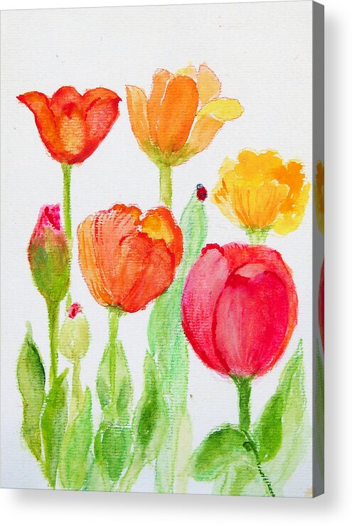 Tulips Acrylic Print featuring the painting Tulips with Lady Bug by Ashleigh Dyan Bayer