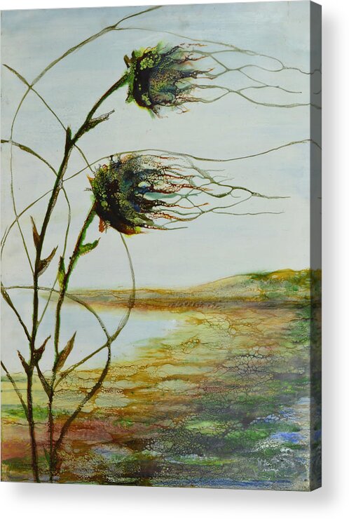 Encaustic Acrylic Print featuring the painting Two Flowers by the Bay by Jennifer Creech