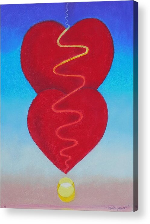 Hearts Acrylic Print featuring the mixed media Two Hearts @ Sun Rise by R Neville Johnston