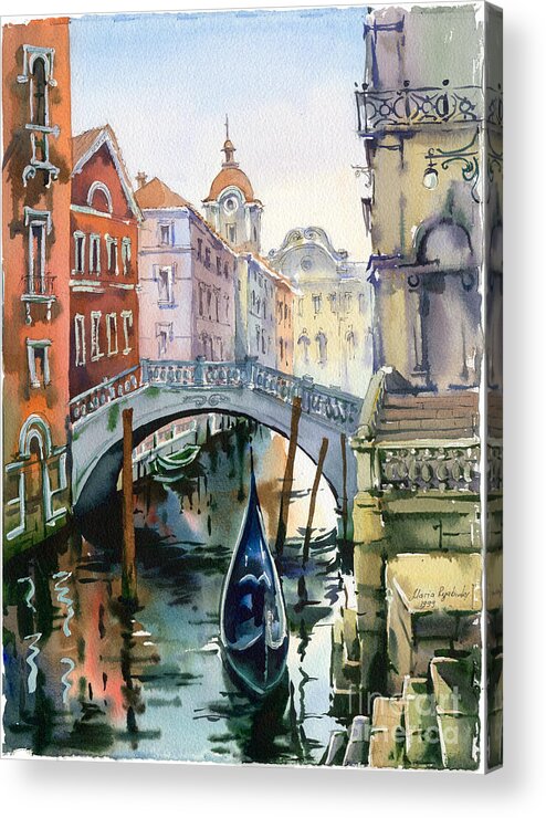 Venetian Canal Acrylic Print featuring the painting Venetian Canal VI by Maria Rabinky