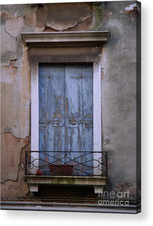 Venice Acrylic Print featuring the painting Venice Square Blue Shutters by Robyn Saunders