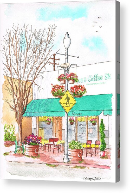 Vinces Coffee Shop Acrylic Print featuring the painting Vinces Coffee Shop in Santa Paula, California by Carlos G Groppa