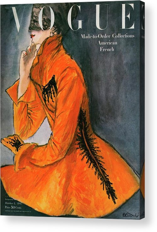 Fashion Acrylic Print featuring the photograph Vogue Cover Featuring A Woman In An Orange Coat by Rene R. Bouche